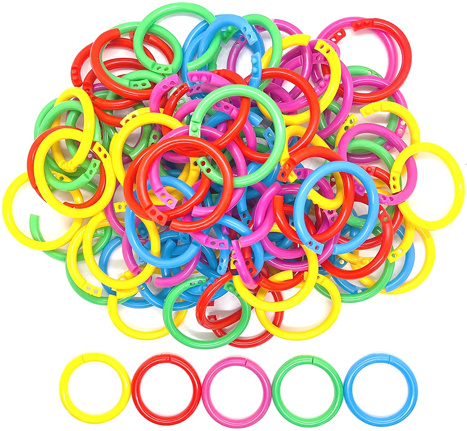 Ninahouse Box Packed Plastic Loose- Leaf Rings Multi-Color Binder Rings .Flexible Plastic Book Rings for Scrapbook Notebook Keychain (Packed 100piece/5colors) - Image 2