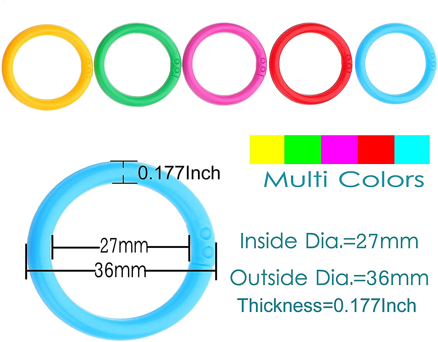 Ninahouse Box Packed Plastic Loose- Leaf Rings Multi-Color Binder Rings .Flexible Plastic Book Rings for Scrapbook Notebook Keychain (Packed 100piece/5colors) - Image 3
