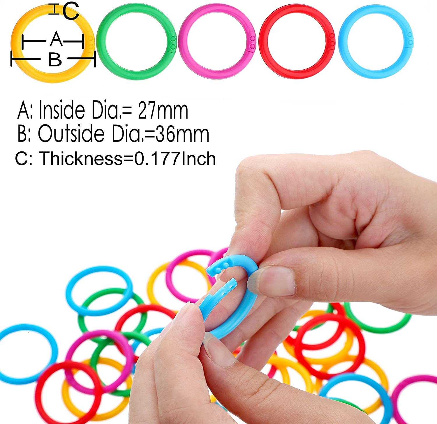 Ninahouse Box Packed Plastic Loose- Leaf Rings Multi-Color Binder Rings .Flexible Plastic Book Rings for Scrapbook Notebook Keychain (Packed 100piece/5colors) - Image 4